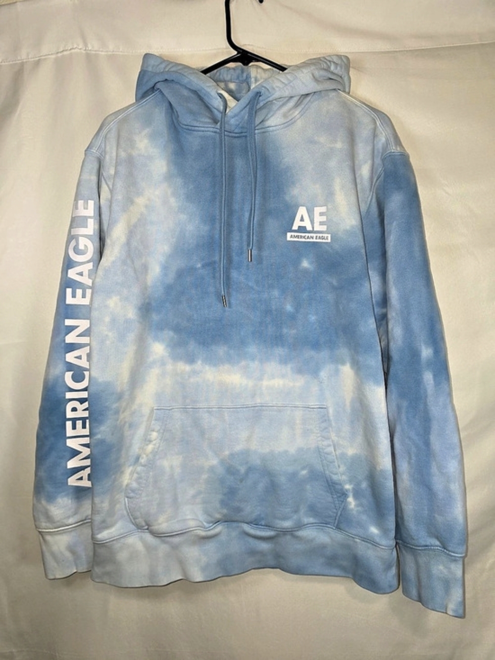 American Eagle AE Tie Dye Logo Graphic Hoodie Blue & White Medium